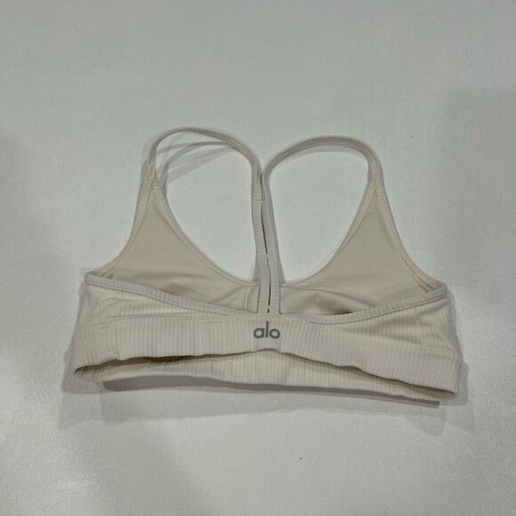 Alo Yoga Ribbed Sports Bra White Ivory Size Small Minimalist Activewear - Picture 3 of 6
